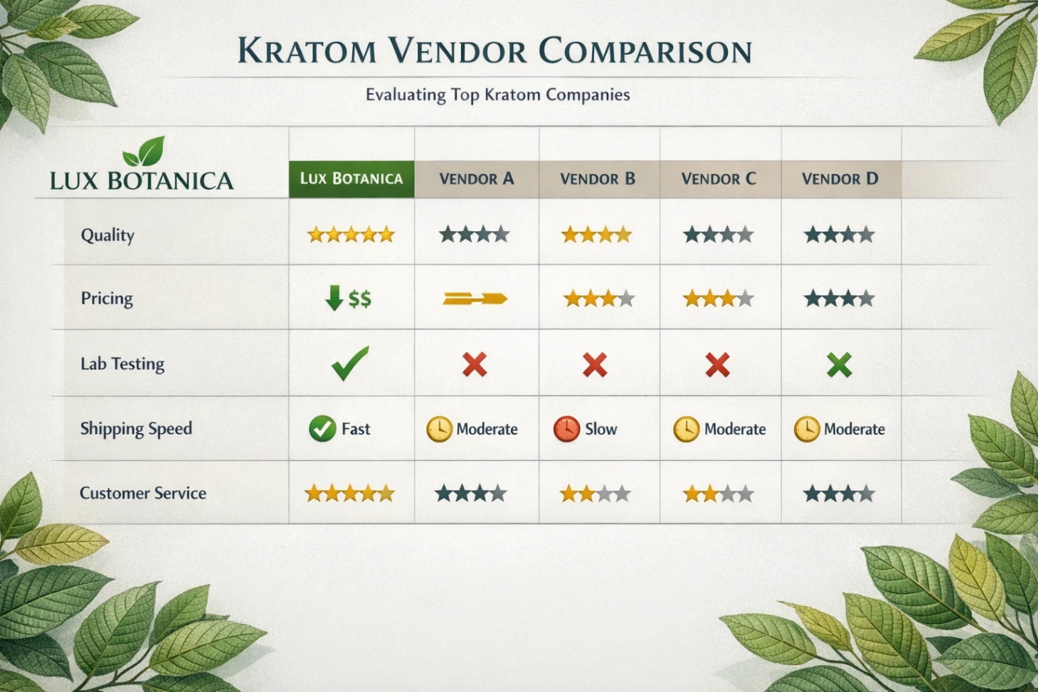 Lux Botanica Kratom Vendor Comparisons