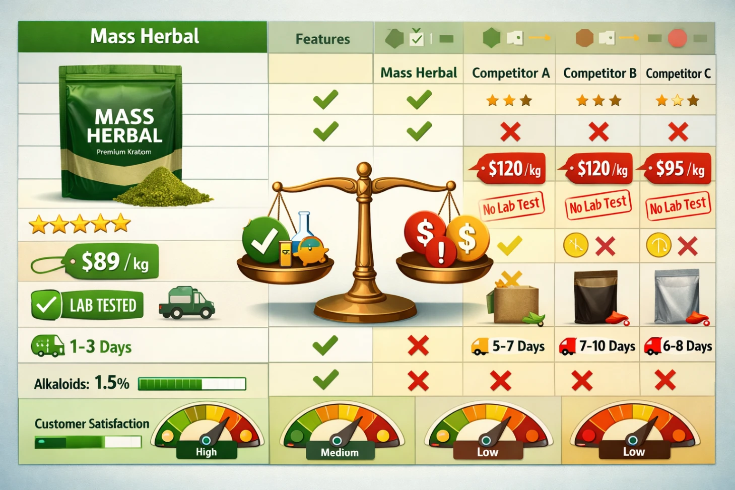 Mass Herbal Kratom Vendor vs others